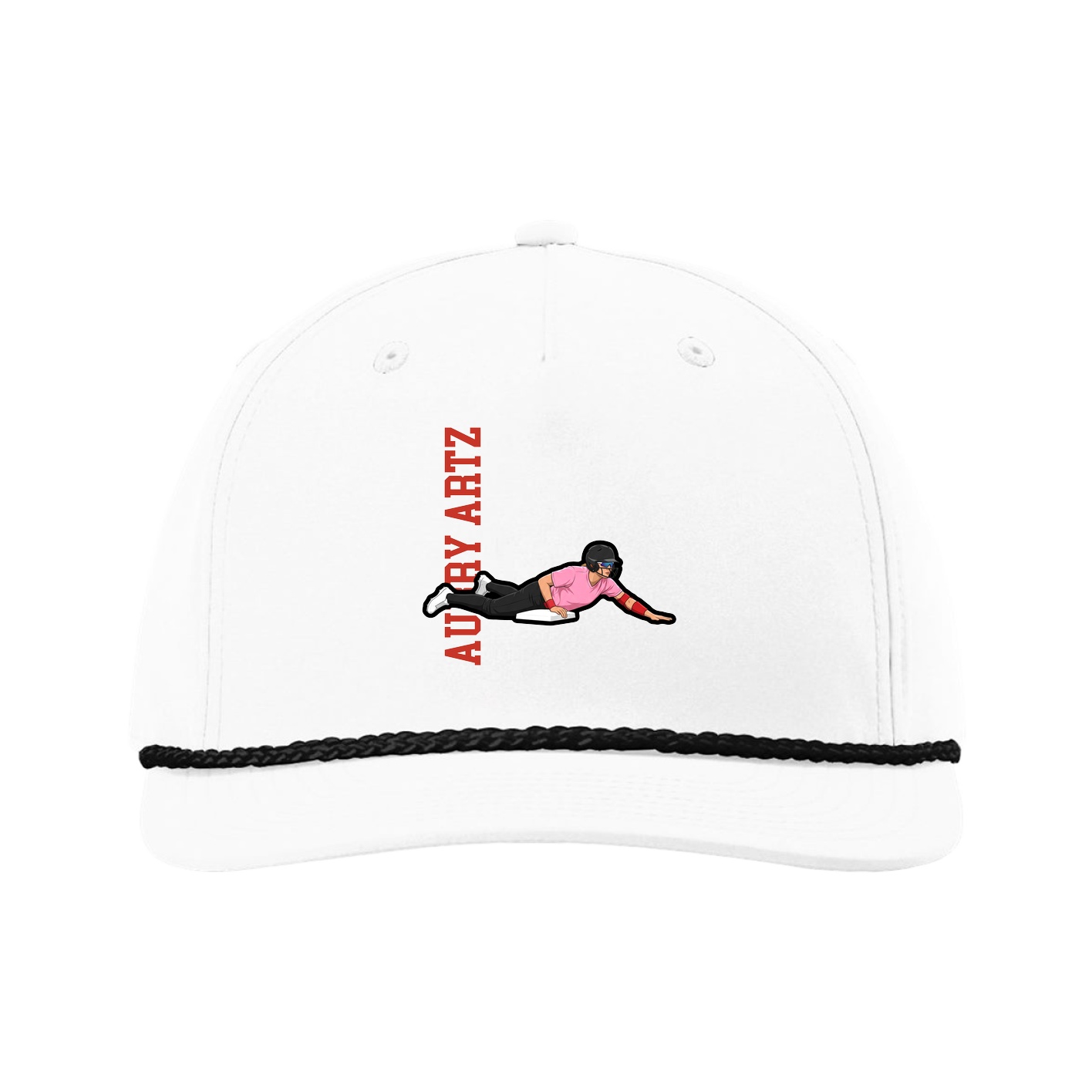 Five-Panel Classic Rope Cap — Name Vertical in White