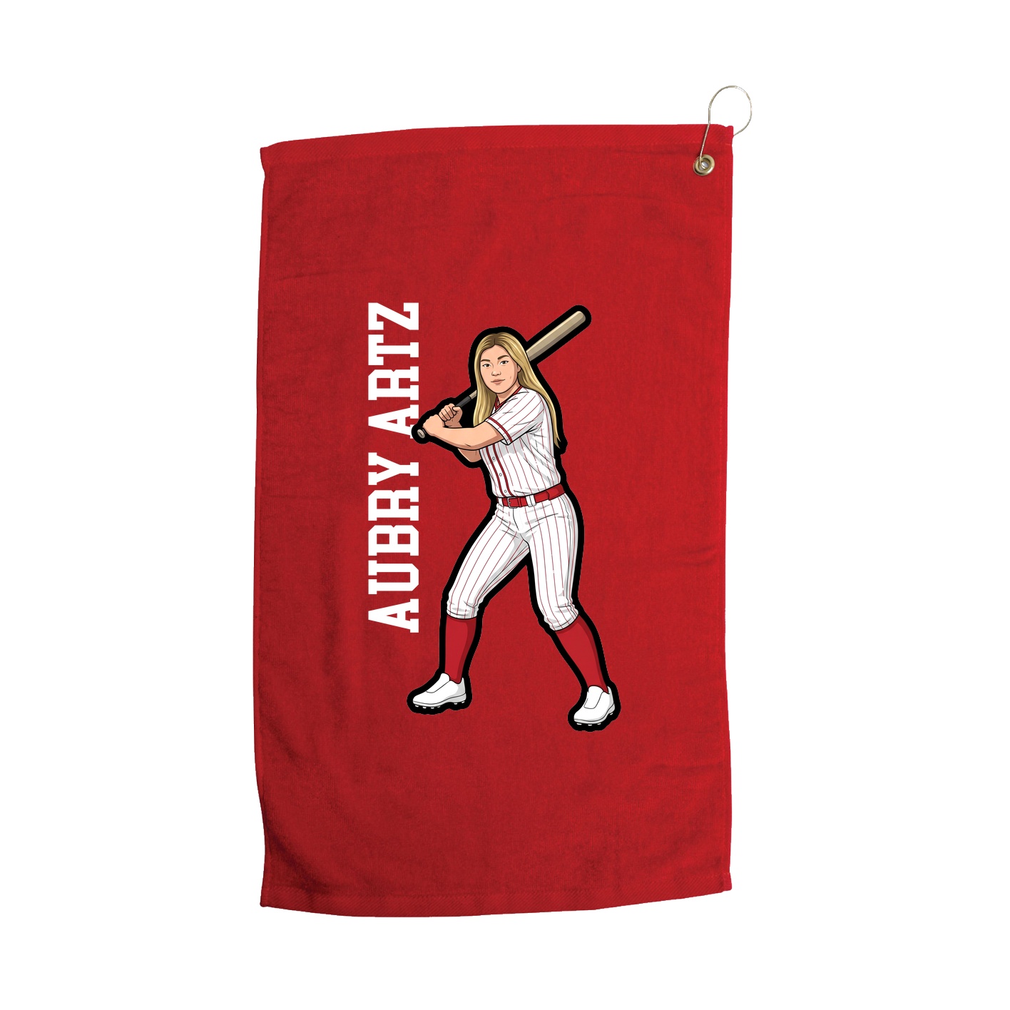 Golf Towel — Name Vertical in Red