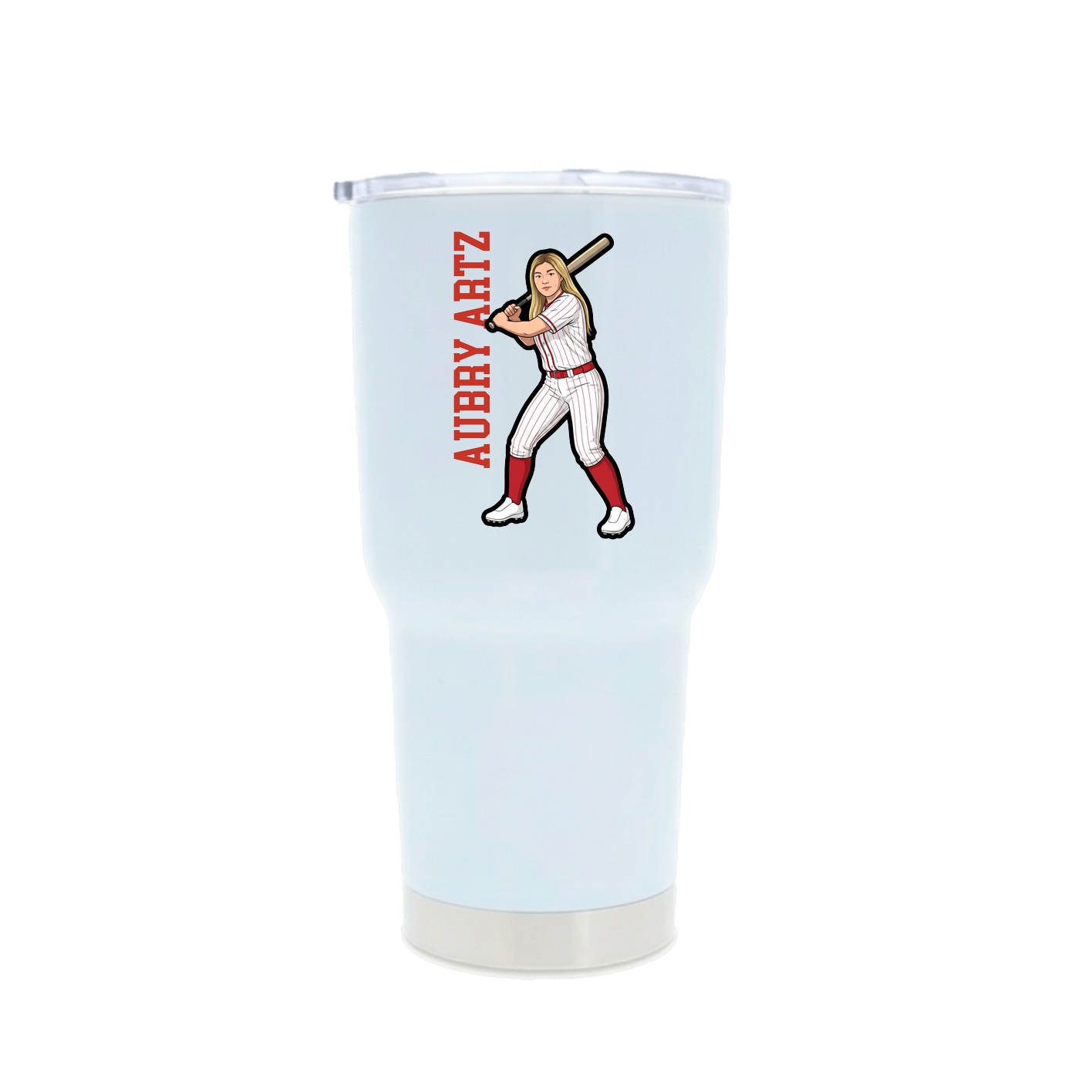 30oz Stainless Steel Tumbler — Name Vertical in White