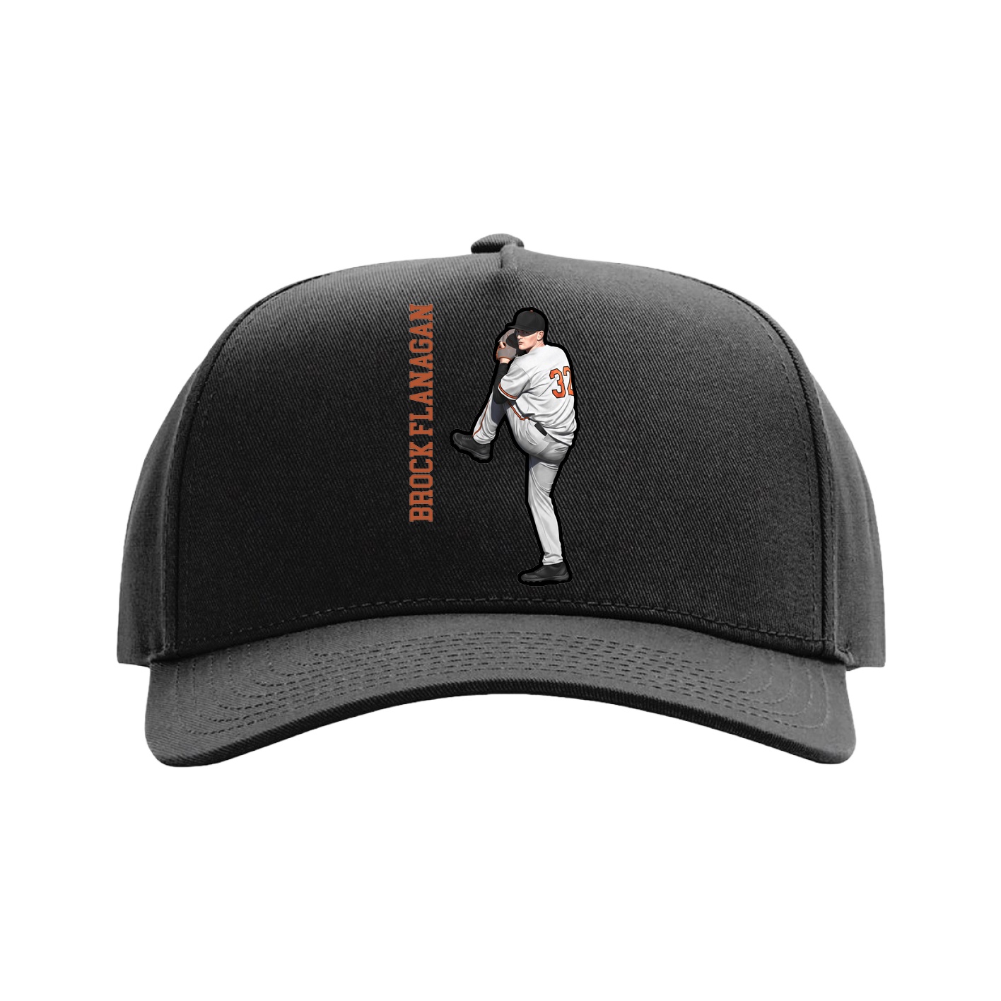 Full Fabric Five-Panel Champ Cap — Name Vertical in Black