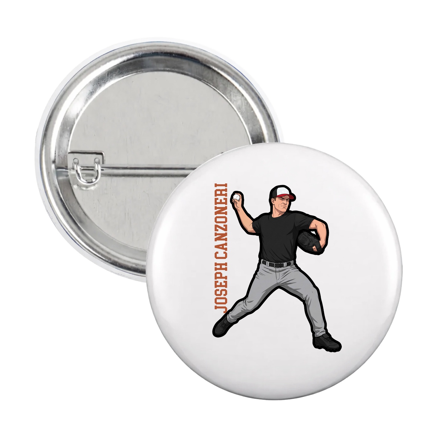 Game Day Button — Name Vertical in White