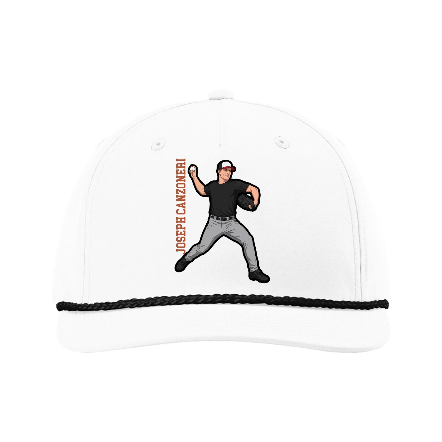 Five-Panel Classic Rope Cap — Name Vertical in White