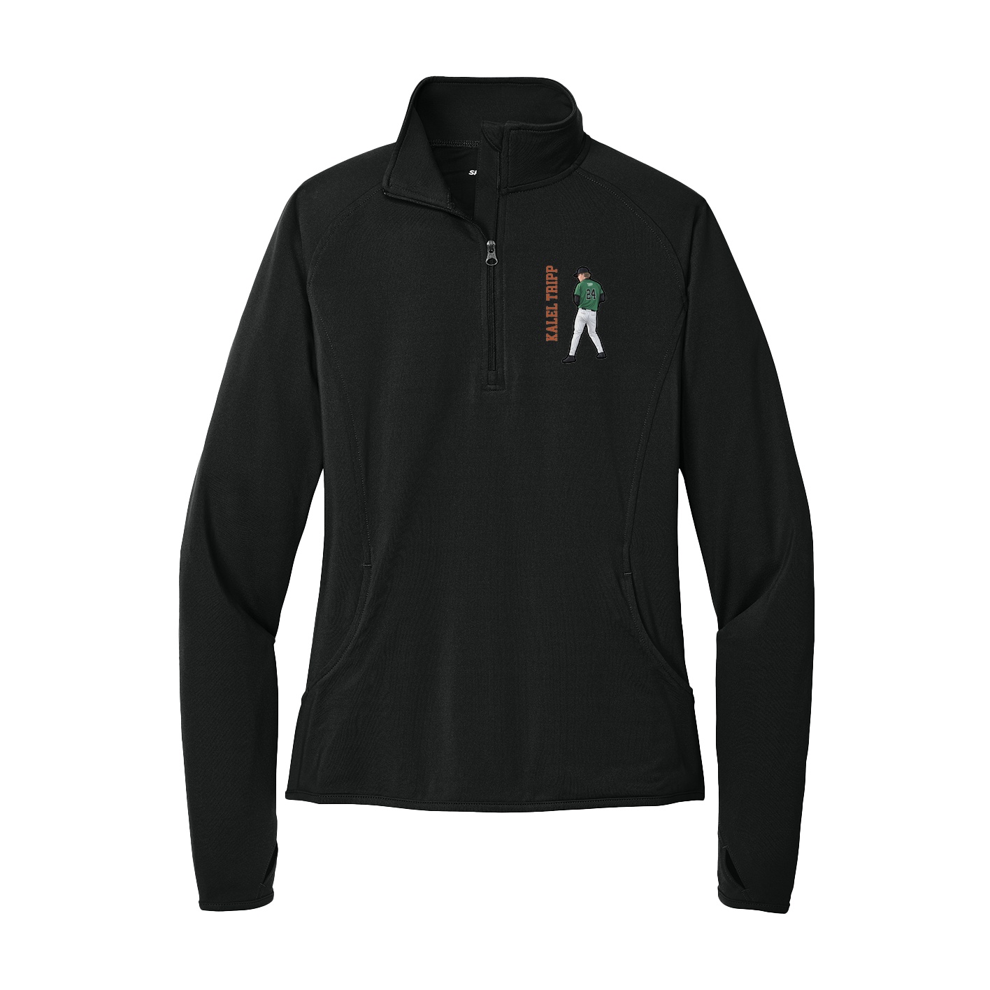 Women's Q-Zip Pullover — Name Vertical in Black