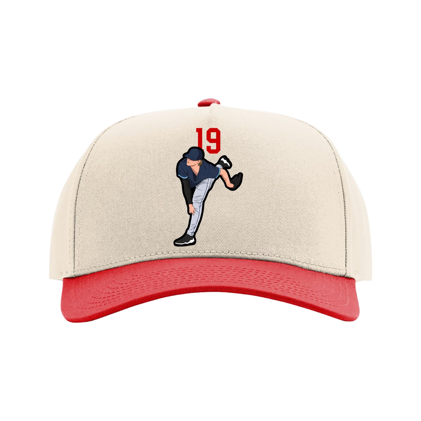 Full Fabric Five-Panel Champ Cap — Number Top in Cream/Red