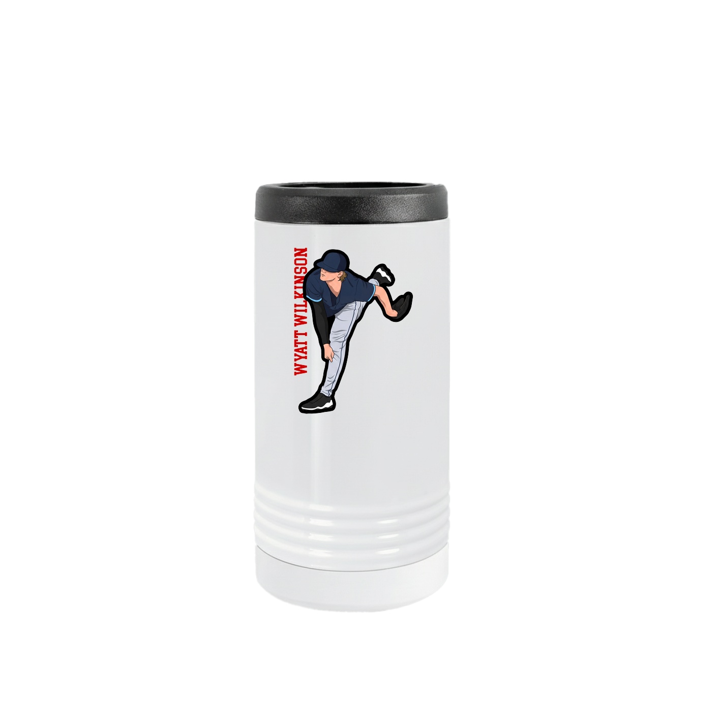 Slim Beverage Holder — Name Vertical in White