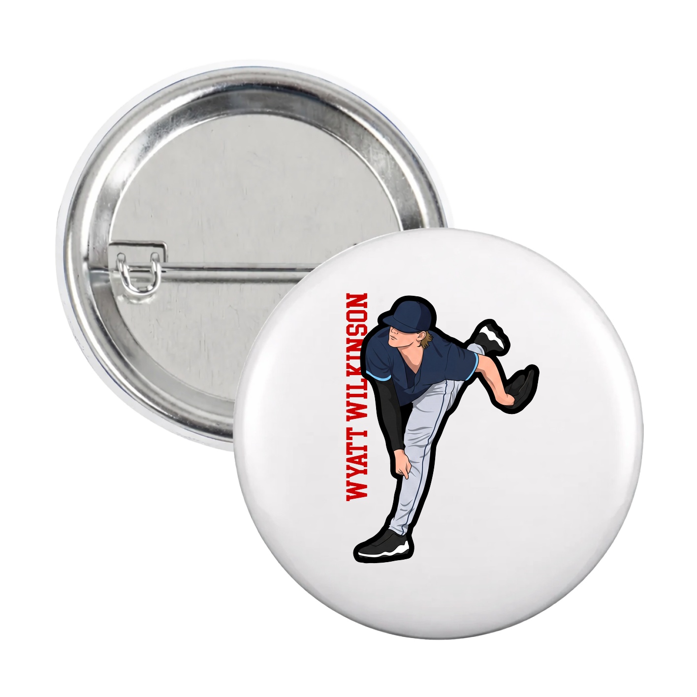 Game Day Button — Name Vertical in White
