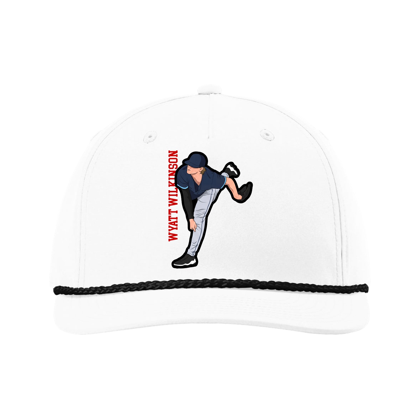 Five-Panel Classic Rope Cap — Name Vertical in White
