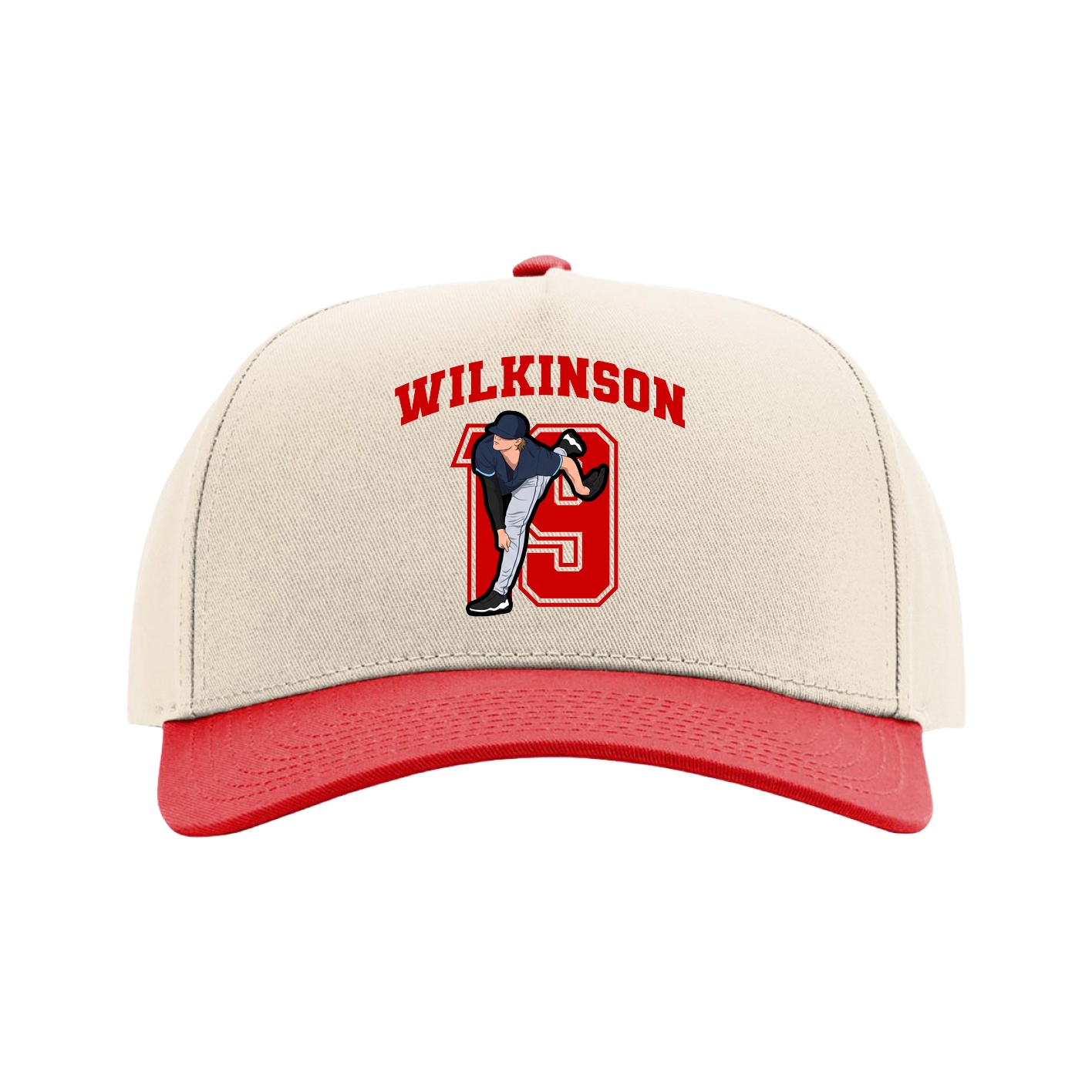 Full Fabric Five-Panel Champ Cap — Number in Cream/Red