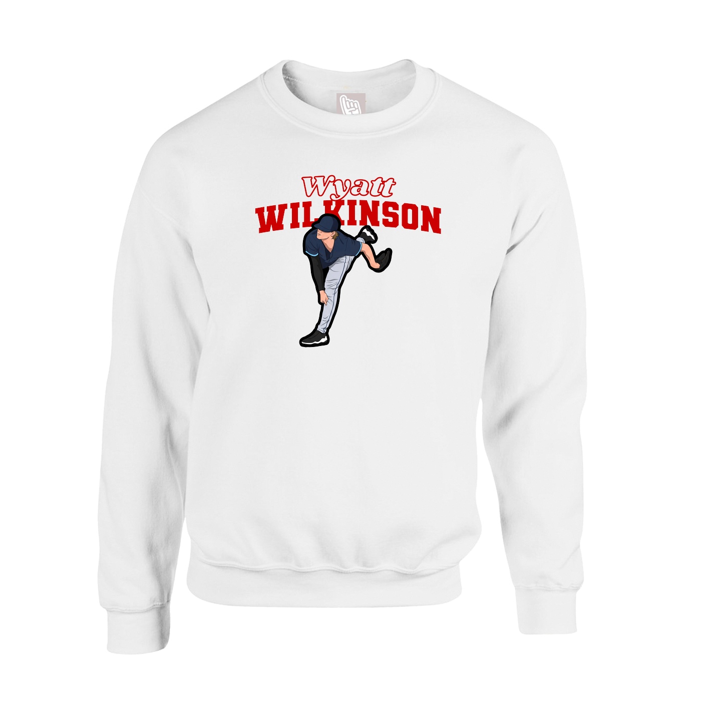 Fleece Crew — Name Arch in White