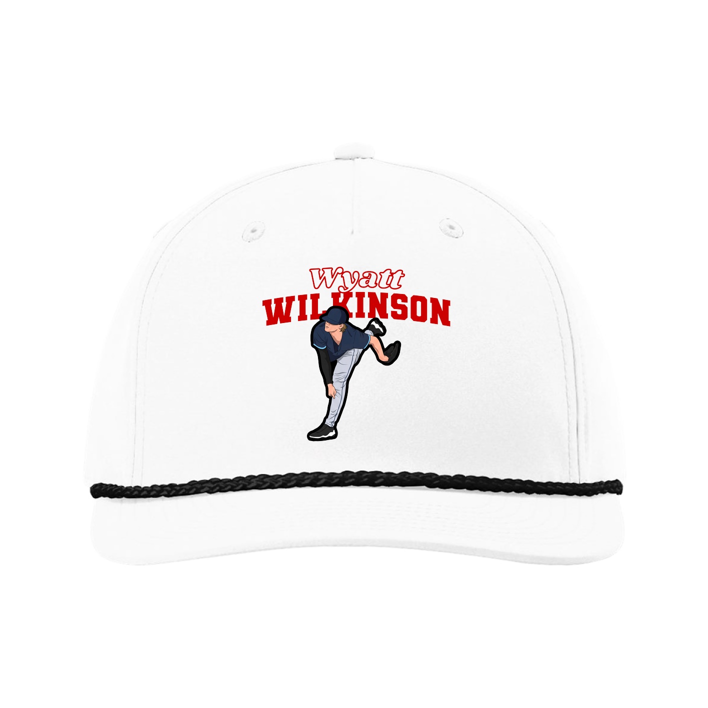 Five-Panel Classic Rope Cap — Name Arch in White