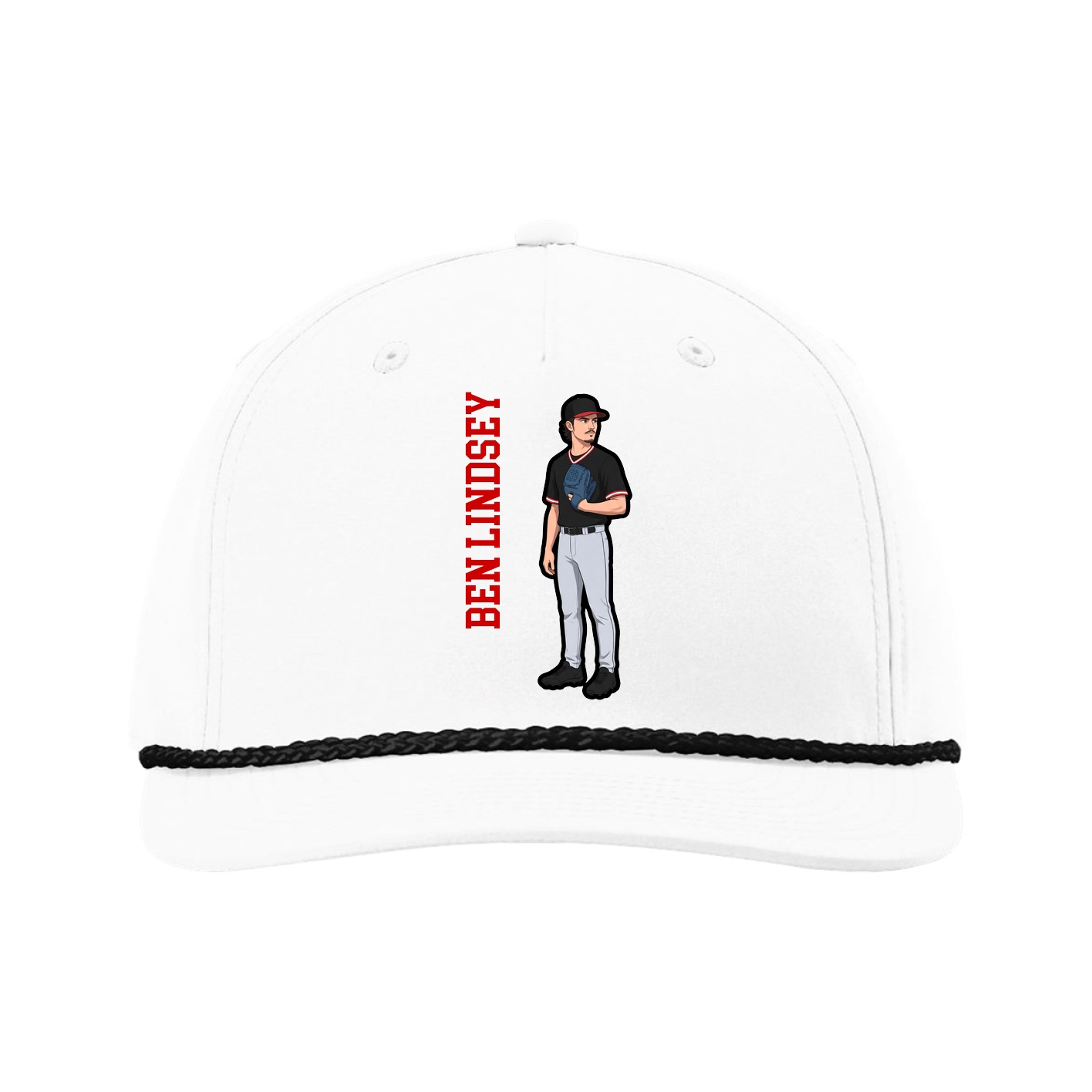 Five-Panel Classic Rope Cap — Name Vertical in White