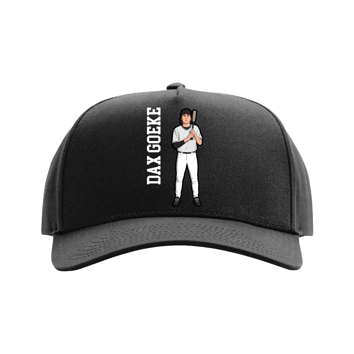 Full Fabric Five-Panel Champ Cap — Name Vertical in Black