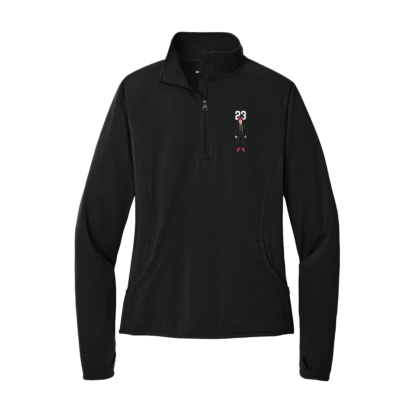 Women's Q-Zip Pullover — Number Top in Black