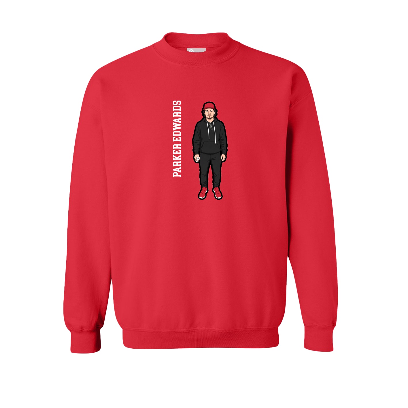 Fleece Crew — Name Vertical in Red