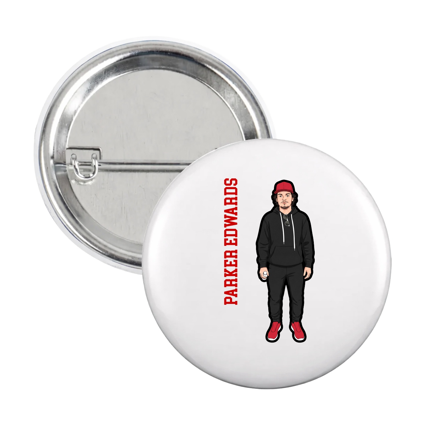 Game Day Button — Name Vertical in White