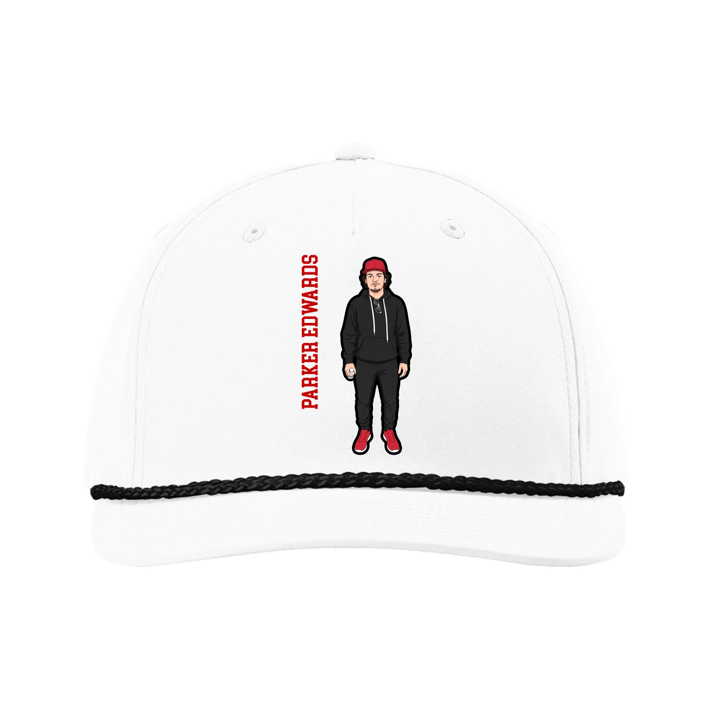 Five-Panel Classic Rope Cap — Name Vertical in White