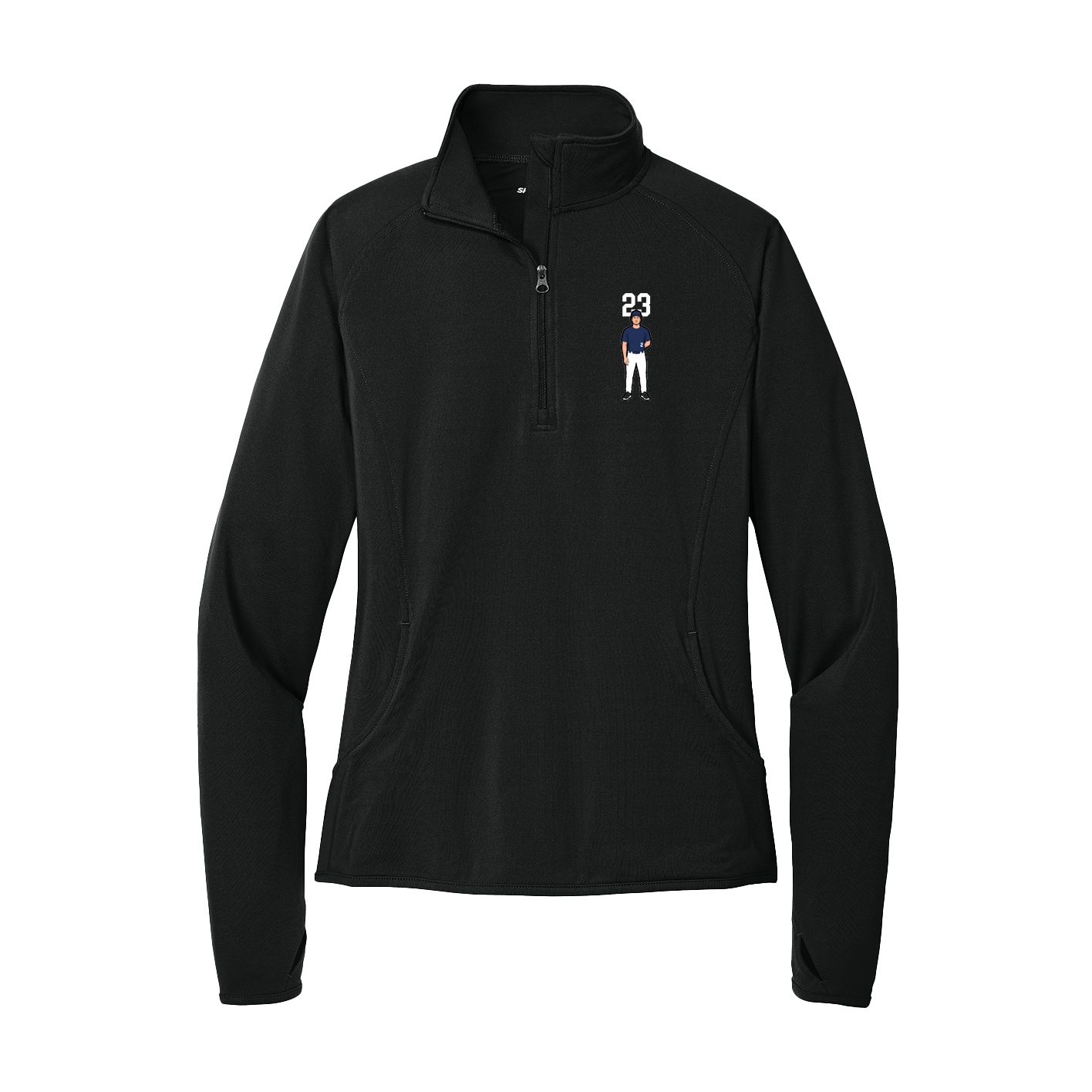 Women's Q-Zip Pullover — Number Top in Black