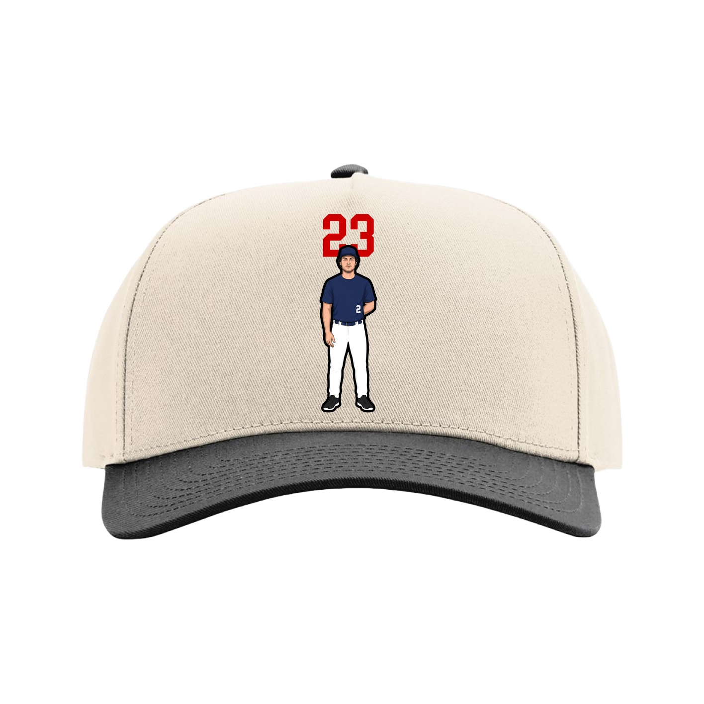 Full Fabric Five-Panel Champ Cap — Number Top in Cream/Black