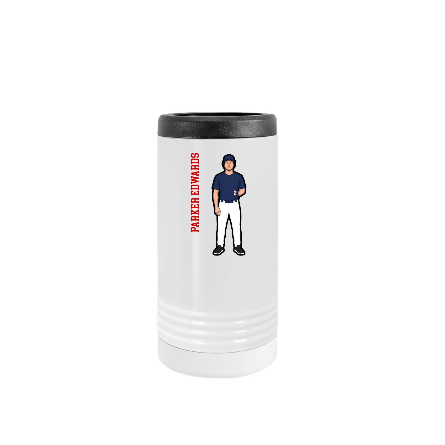 Slim Beverage Holder — Name Vertical in White
