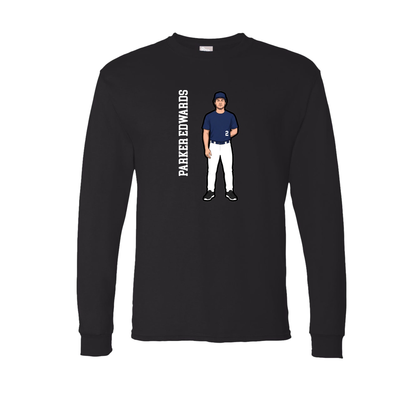 Long Sleeve Tee — Name Vertical in Black