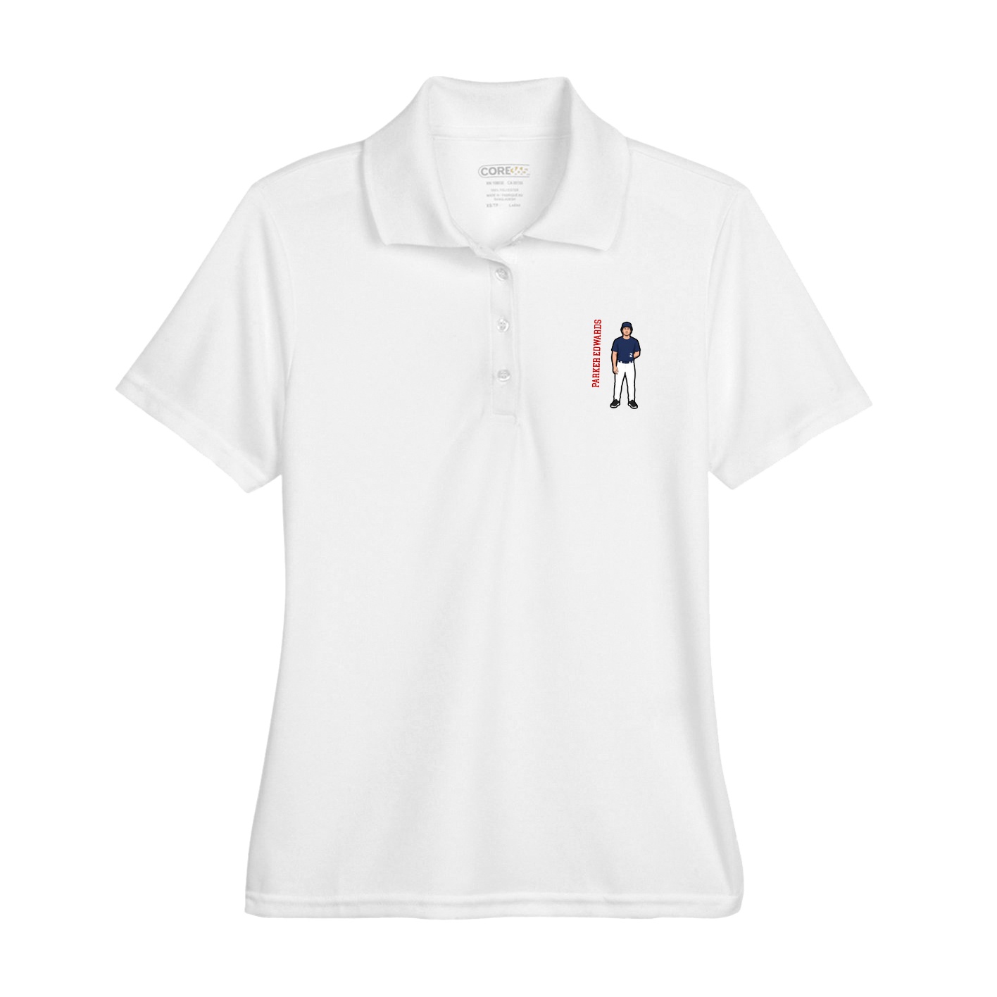 Womens Performance Polo — Name Vertical in White