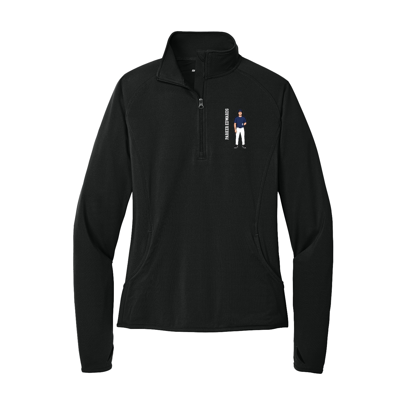 Women's Q-Zip Pullover — Name Vertical in Black