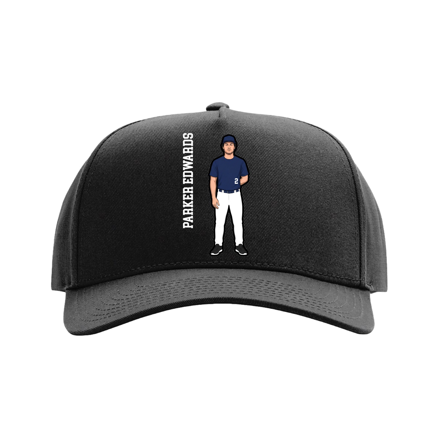 Full Fabric Five-Panel Champ Cap — Name Vertical in Black