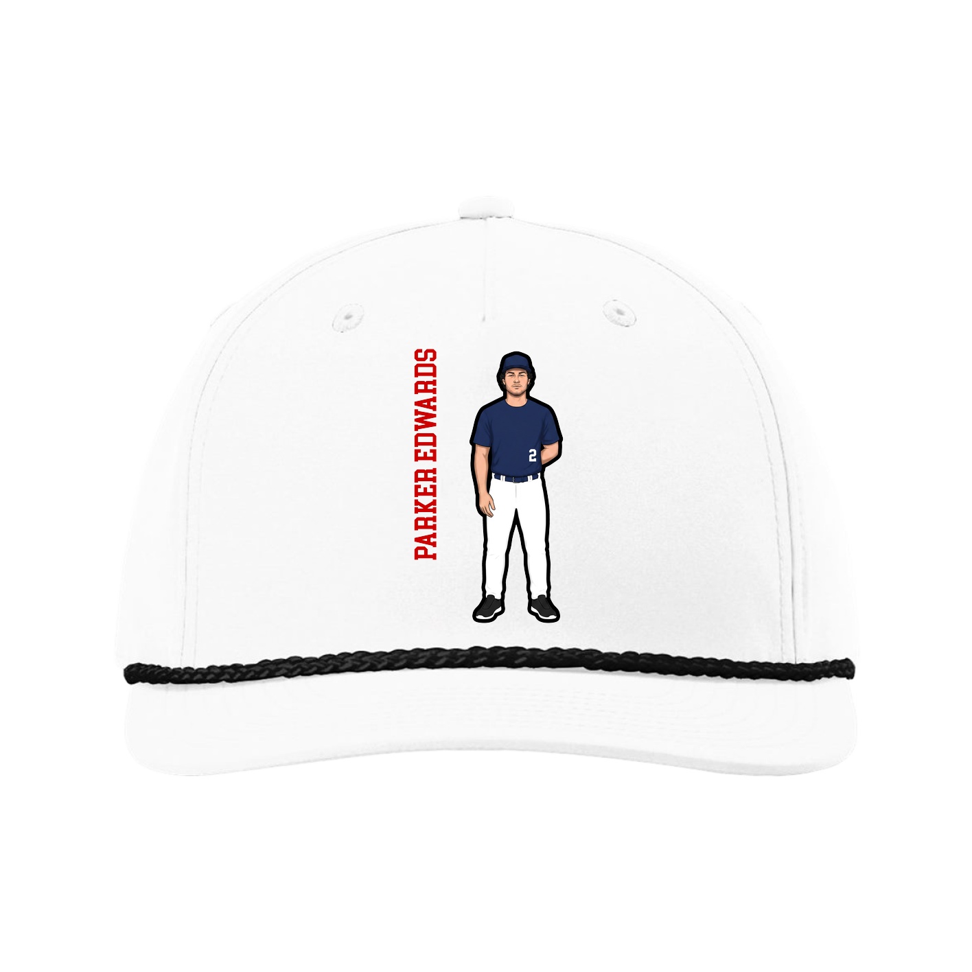 Five-Panel Classic Rope Cap — Name Vertical in White