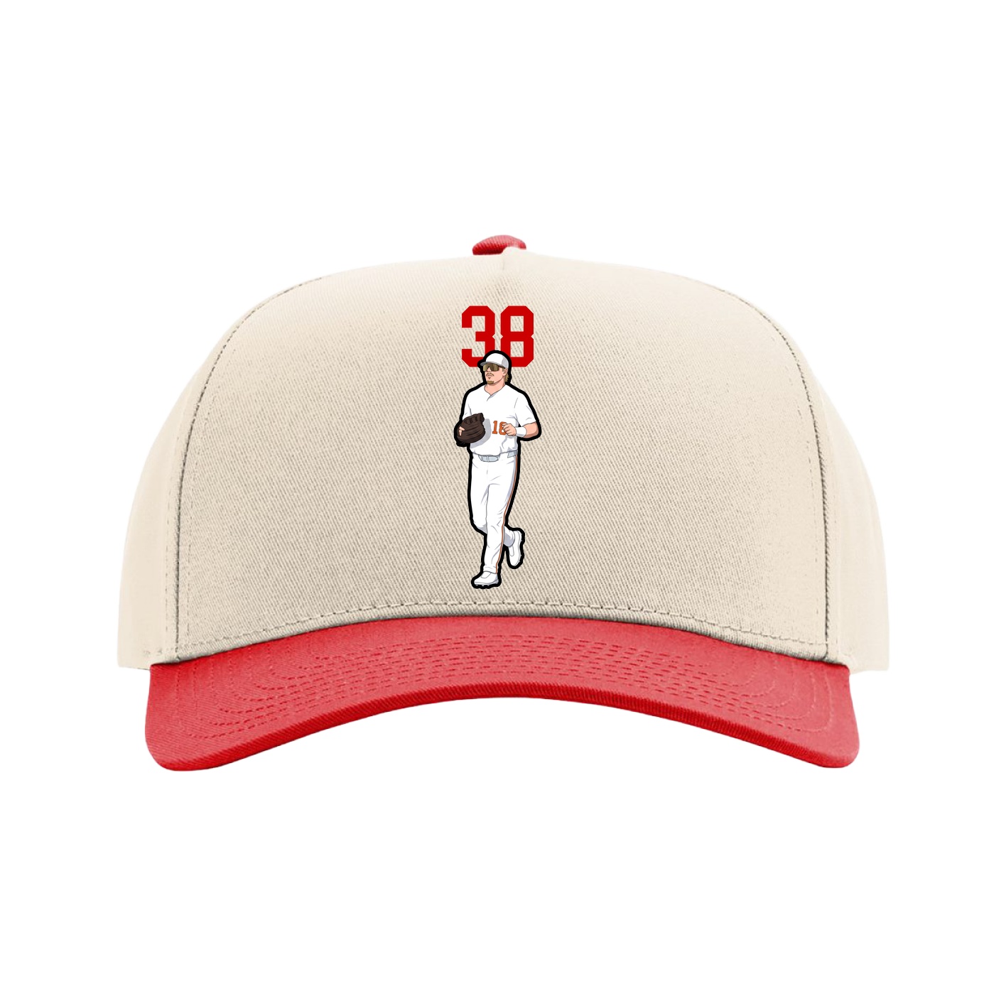 Full Fabric Five-Panel Champ Cap — Number Top in Cream/Red