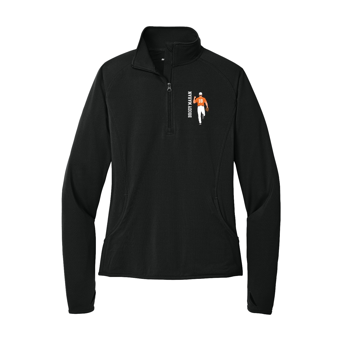 Women's Q-Zip Pullover — Name Vertical in Black