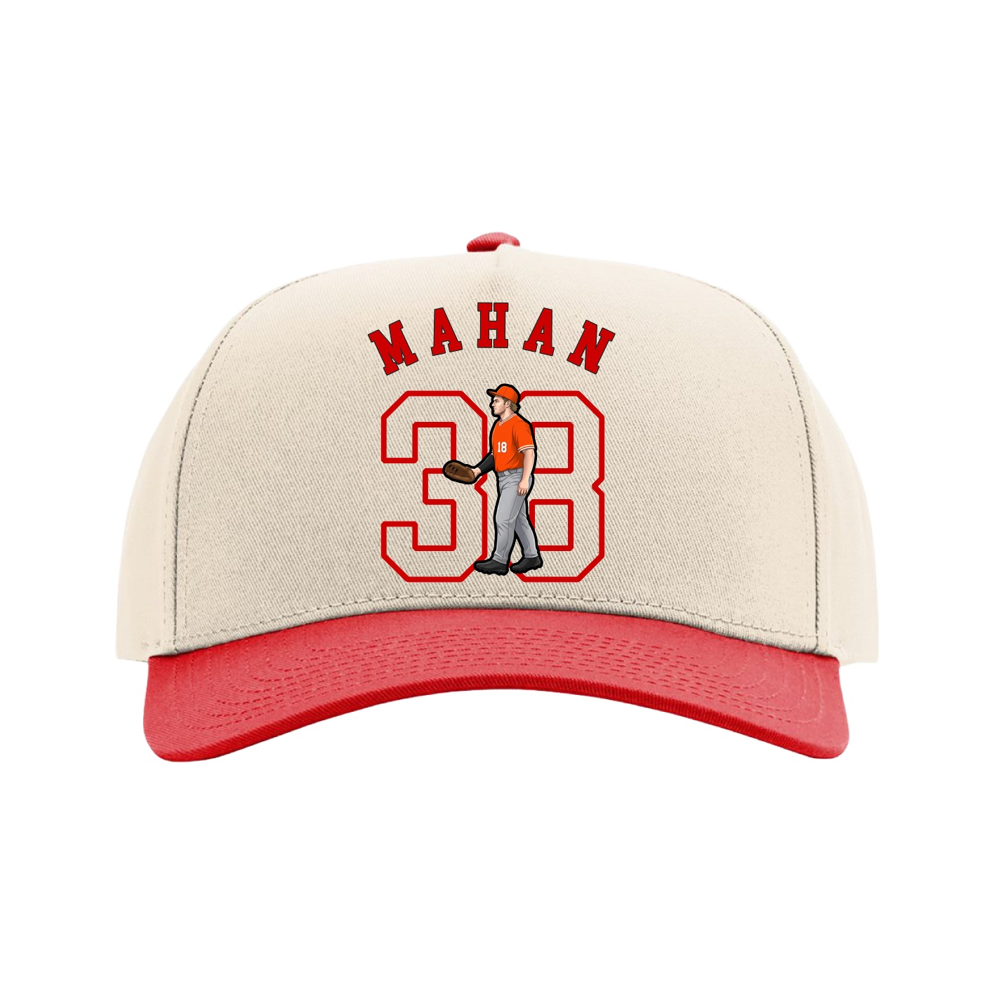 Full Fabric Five-Panel Champ Cap — Shirsey Arch in Cream/Red