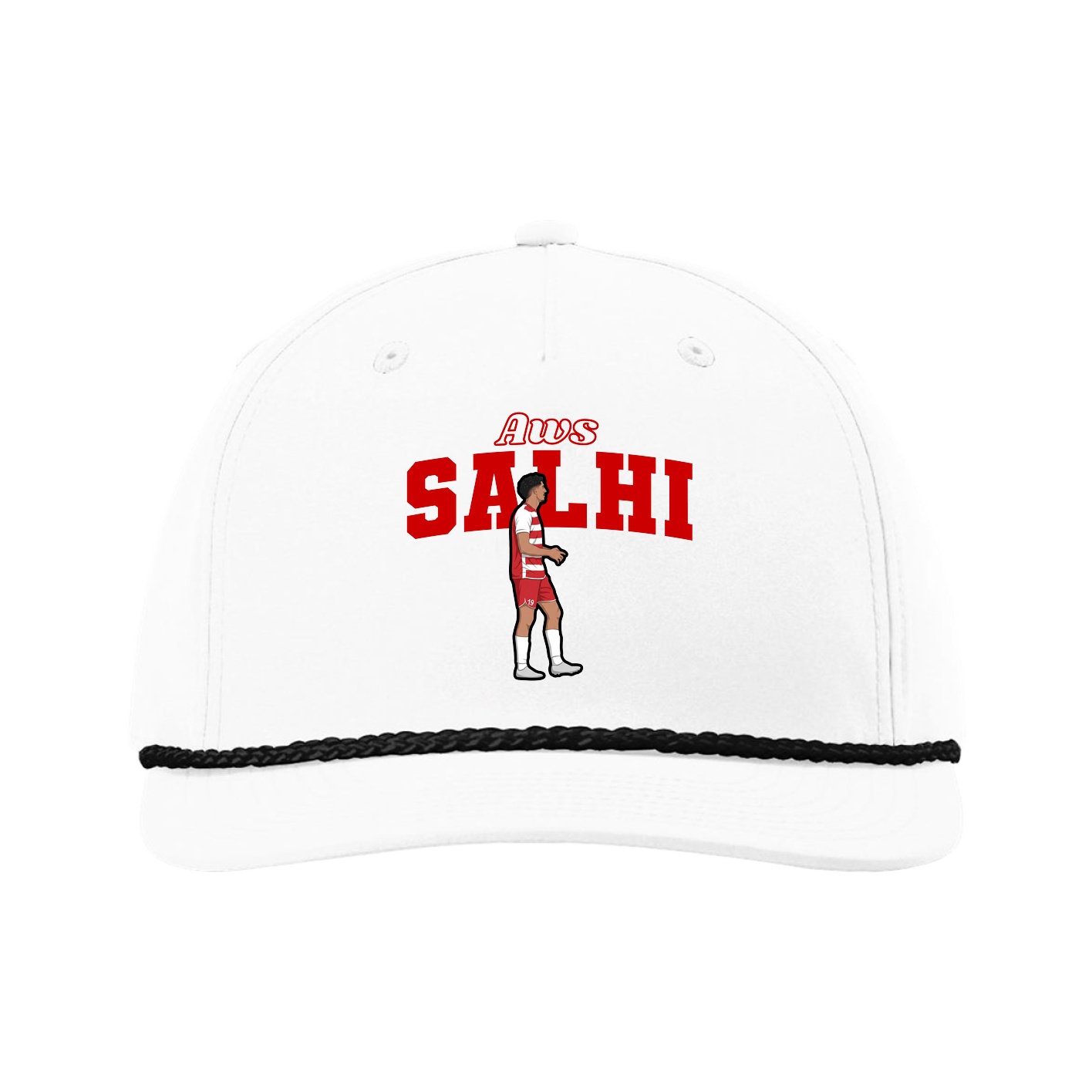 Five-Panel Classic Rope Cap — Name Arch in White