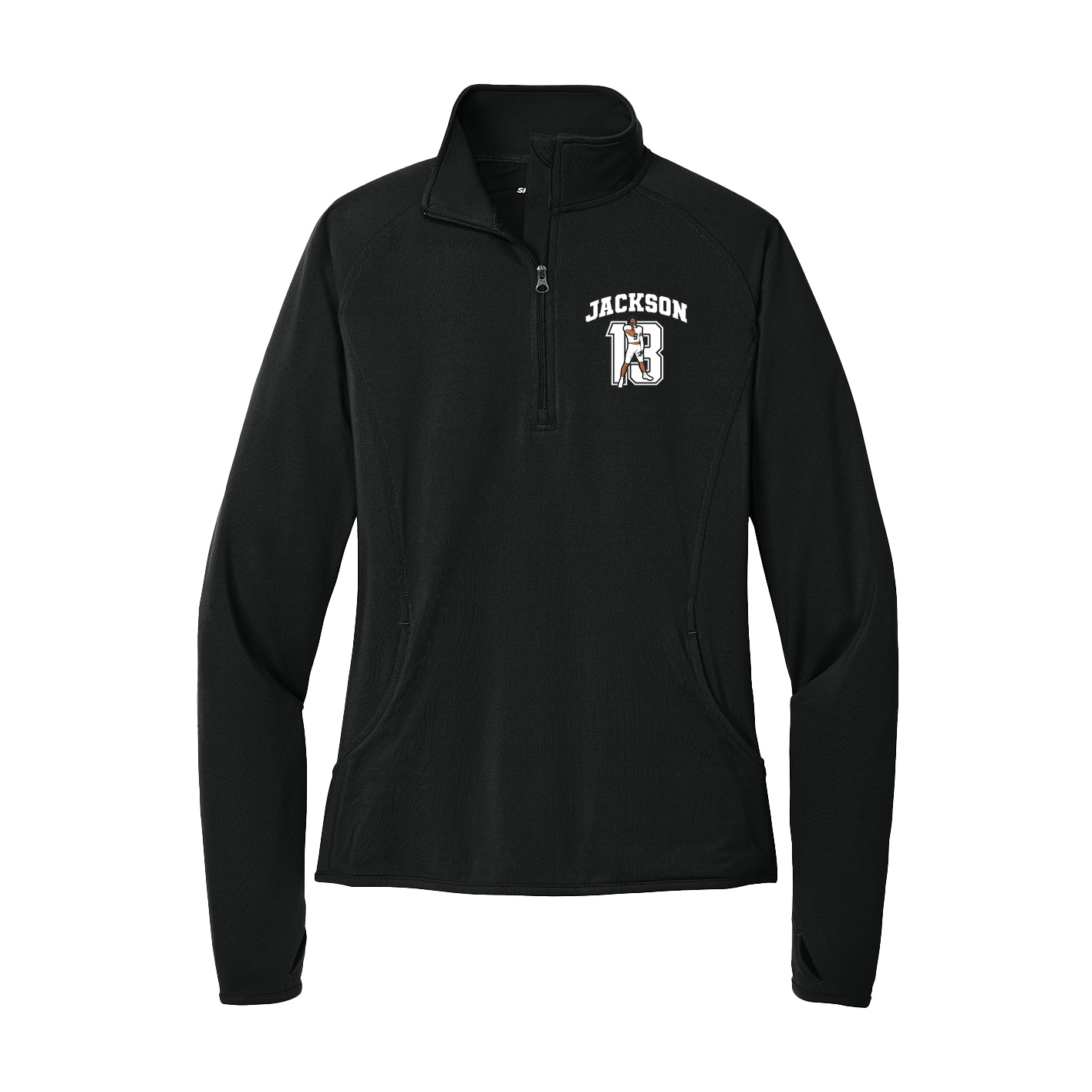 Women's Q-Zip Pullover — Number in Black