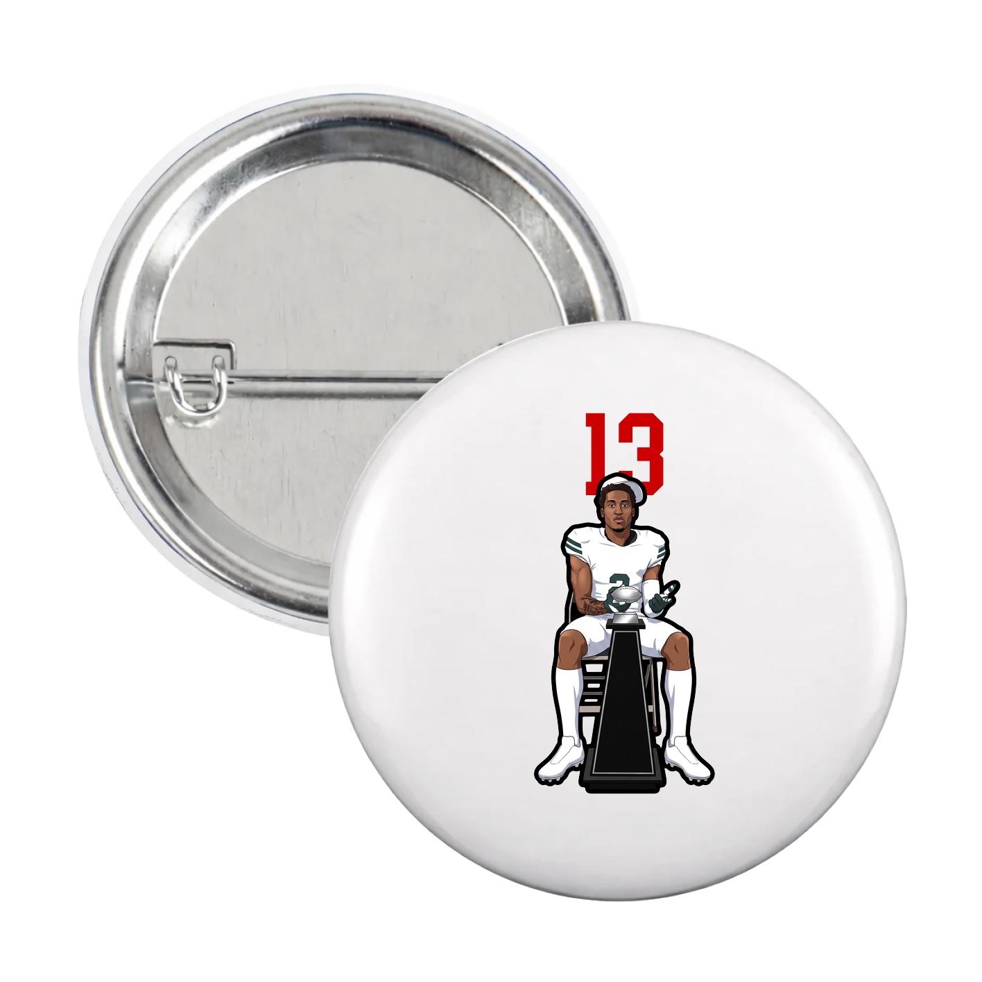 Game Day Button — Number Top in White