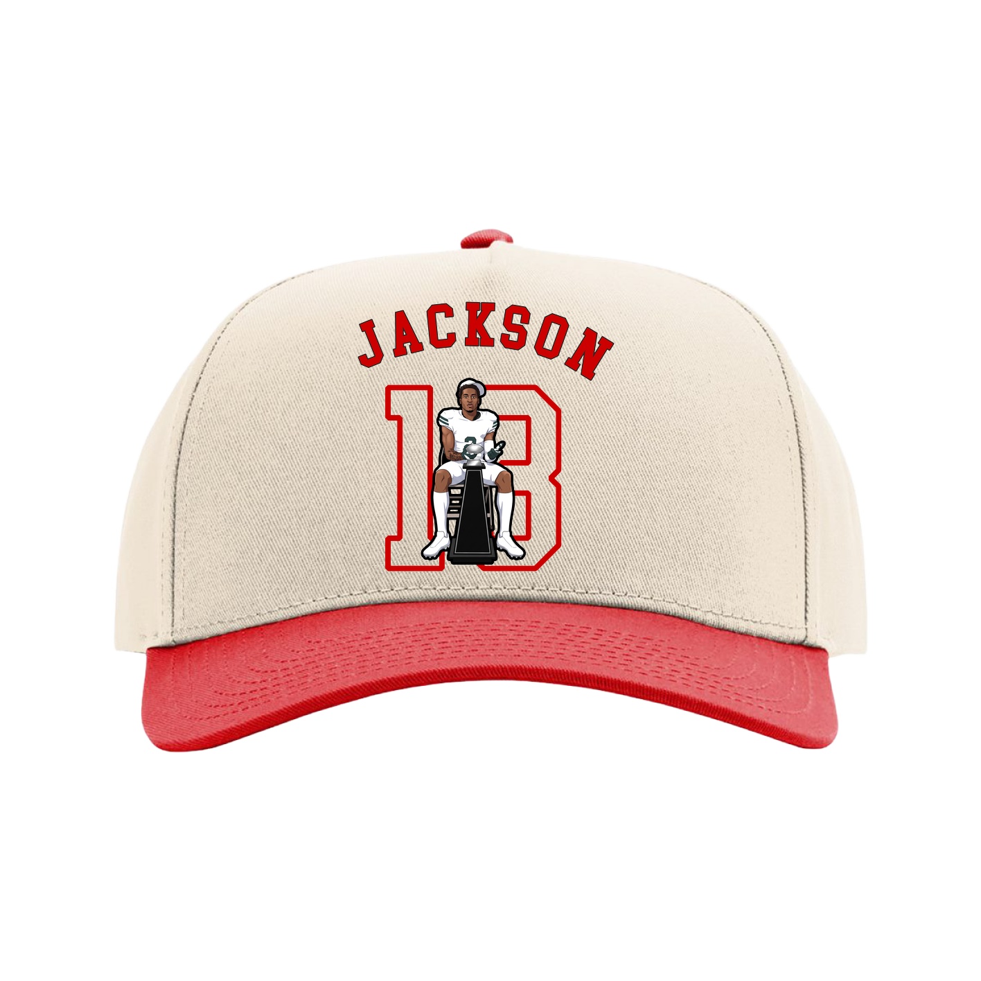 Full Fabric Five-Panel Champ Cap — Shirsey Arch in Cream/Red