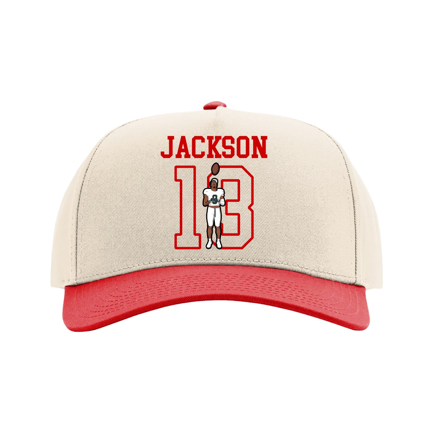 Full Fabric Five-Panel Champ Cap — Shirsey in Cream/Red