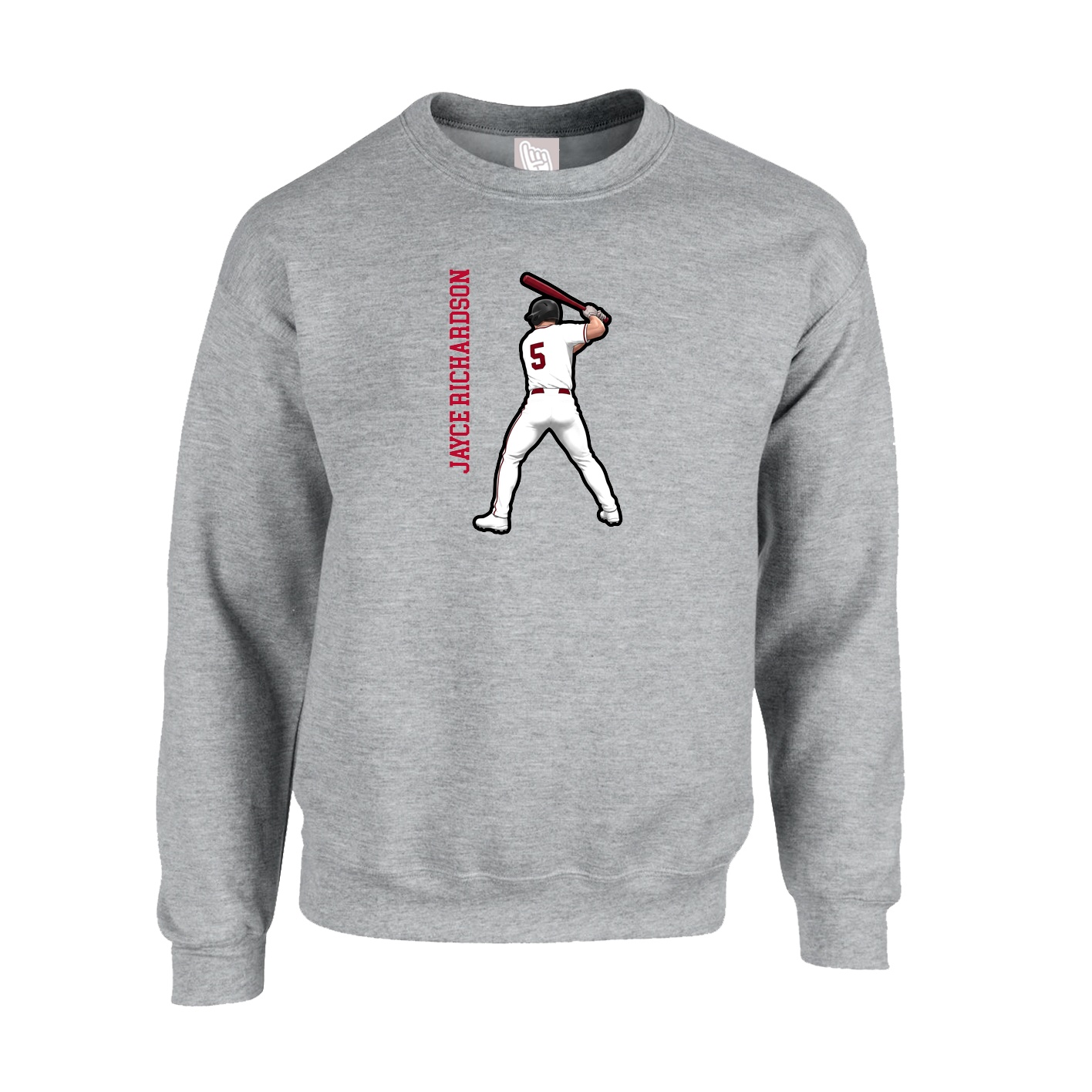 Fleece Crew — Name Vertical in Grey