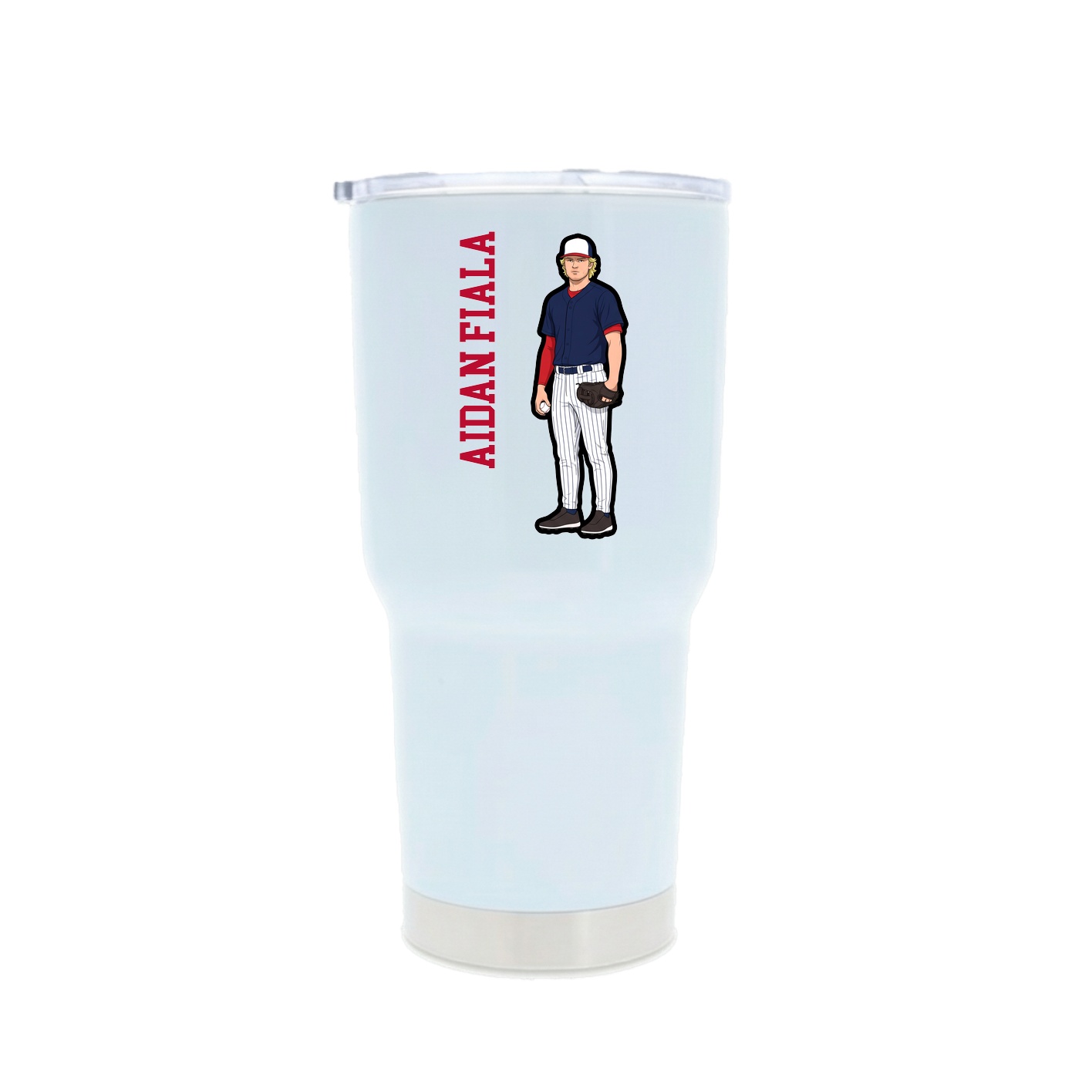 30oz Stainless Steel Tumbler — Name Vertical in White