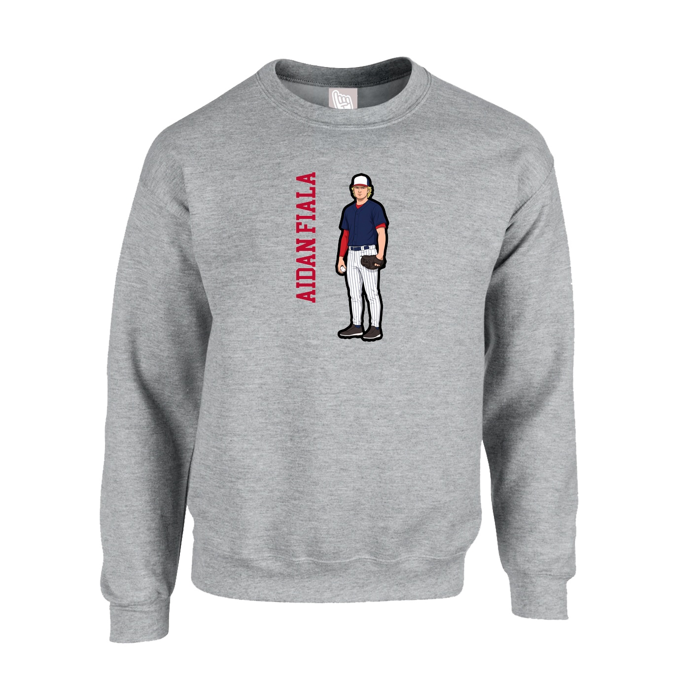 Fleece Crew — Name Vertical in Grey