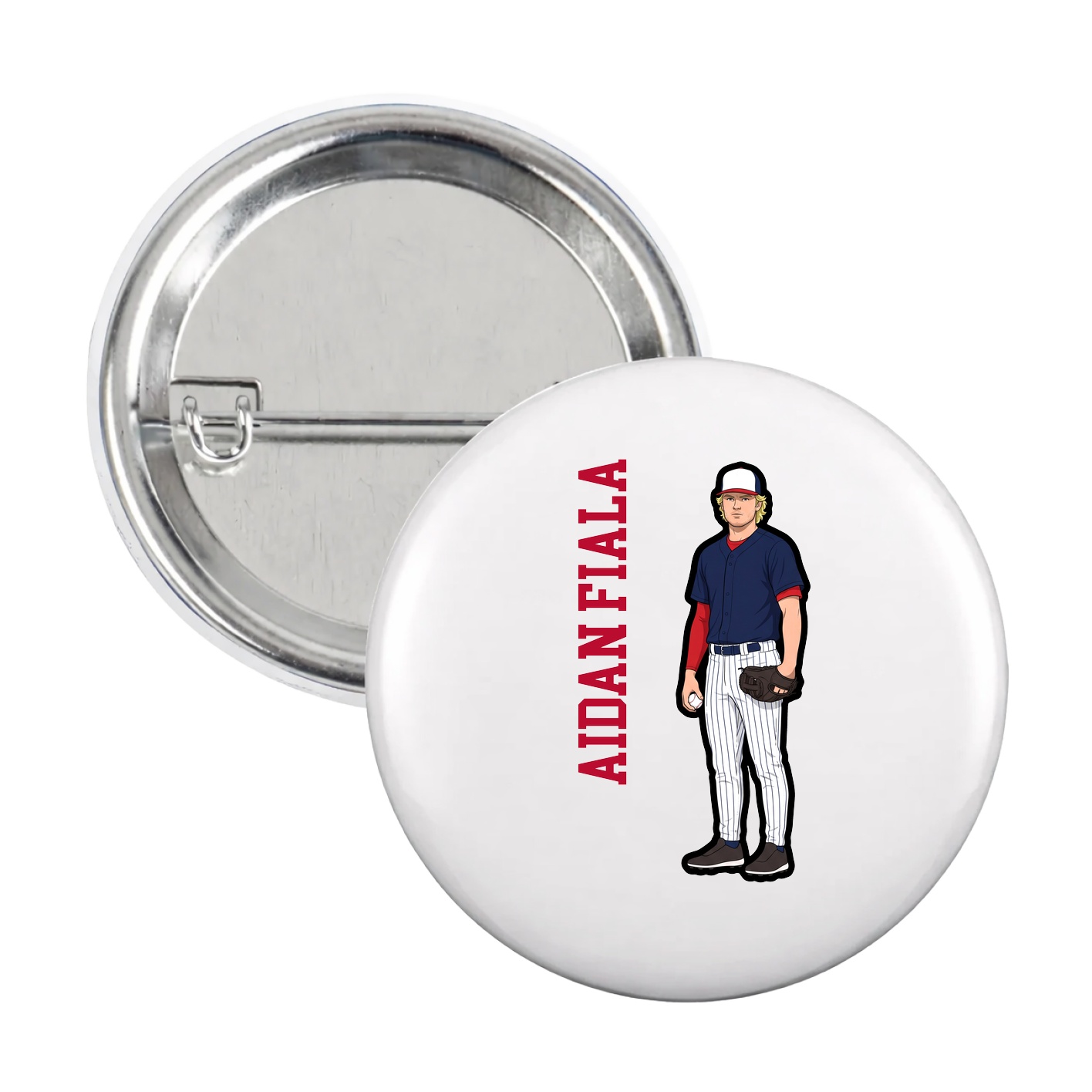 Game Day Button — Name Vertical in White