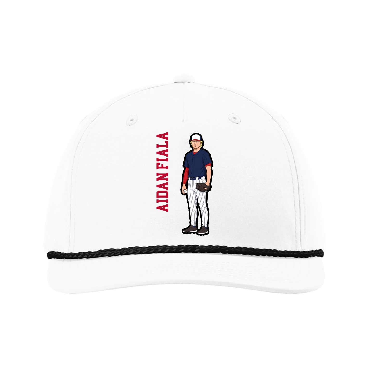 Five-Panel Classic Rope Cap — Name Vertical in White