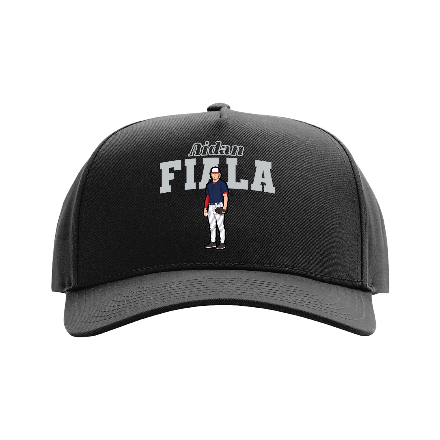 Full Fabric Five-Panel Champ Cap — Name Arch in Black