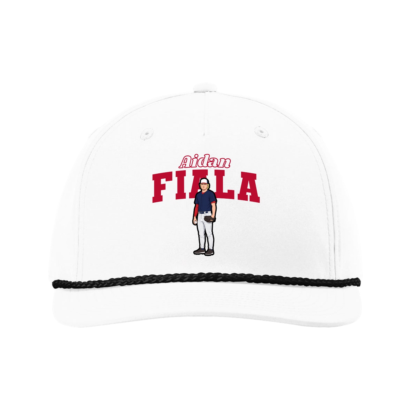 Five-Panel Classic Rope Cap — Name Arch in White