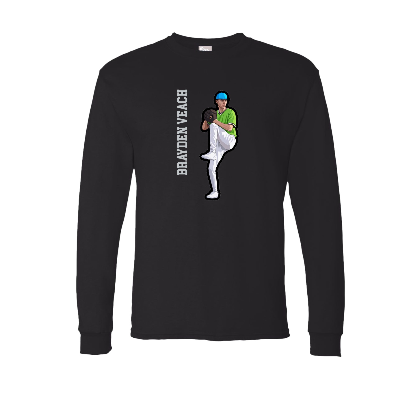 Long Sleeve Tee — Name Vertical in Black