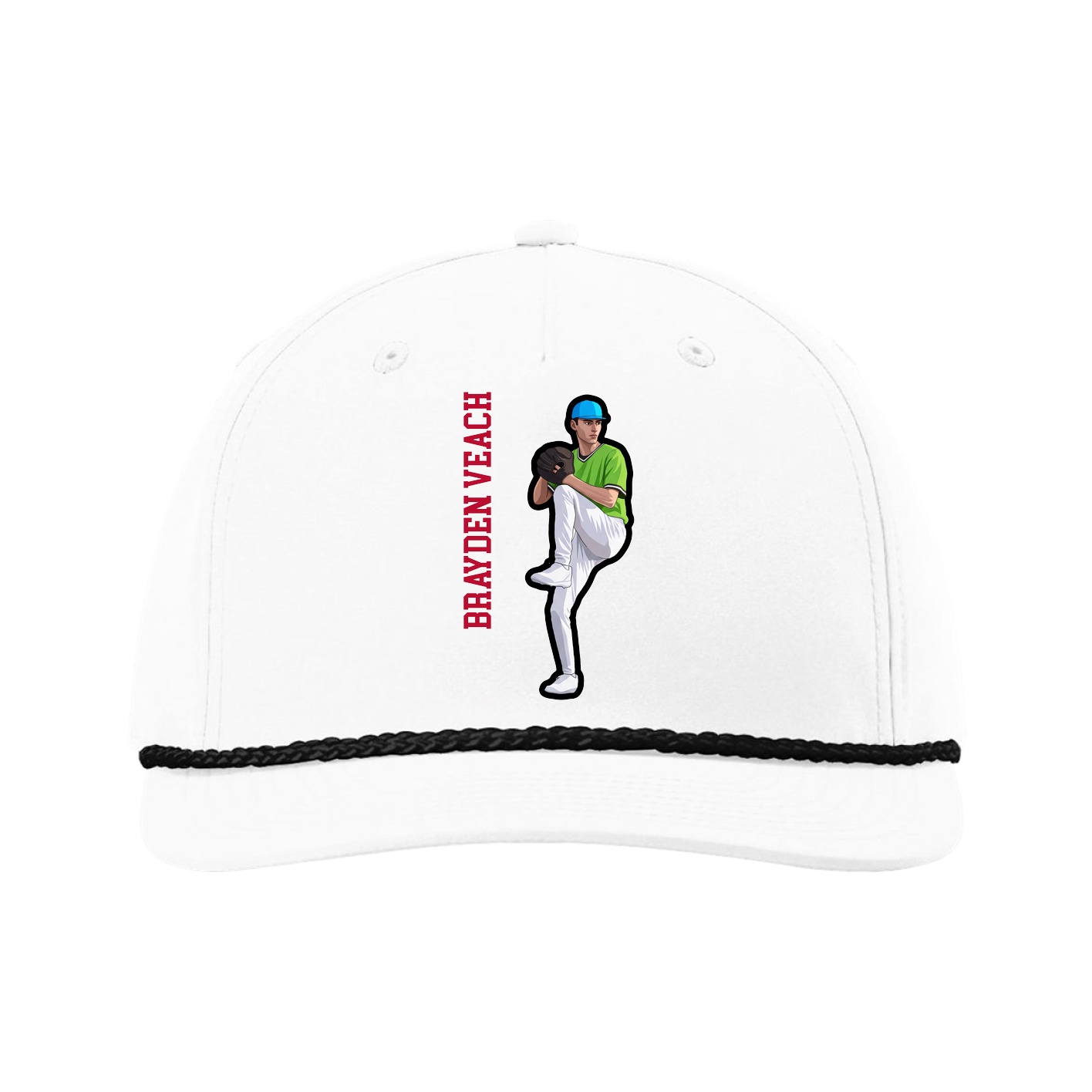Five-Panel Classic Rope Cap — Name Vertical in White
