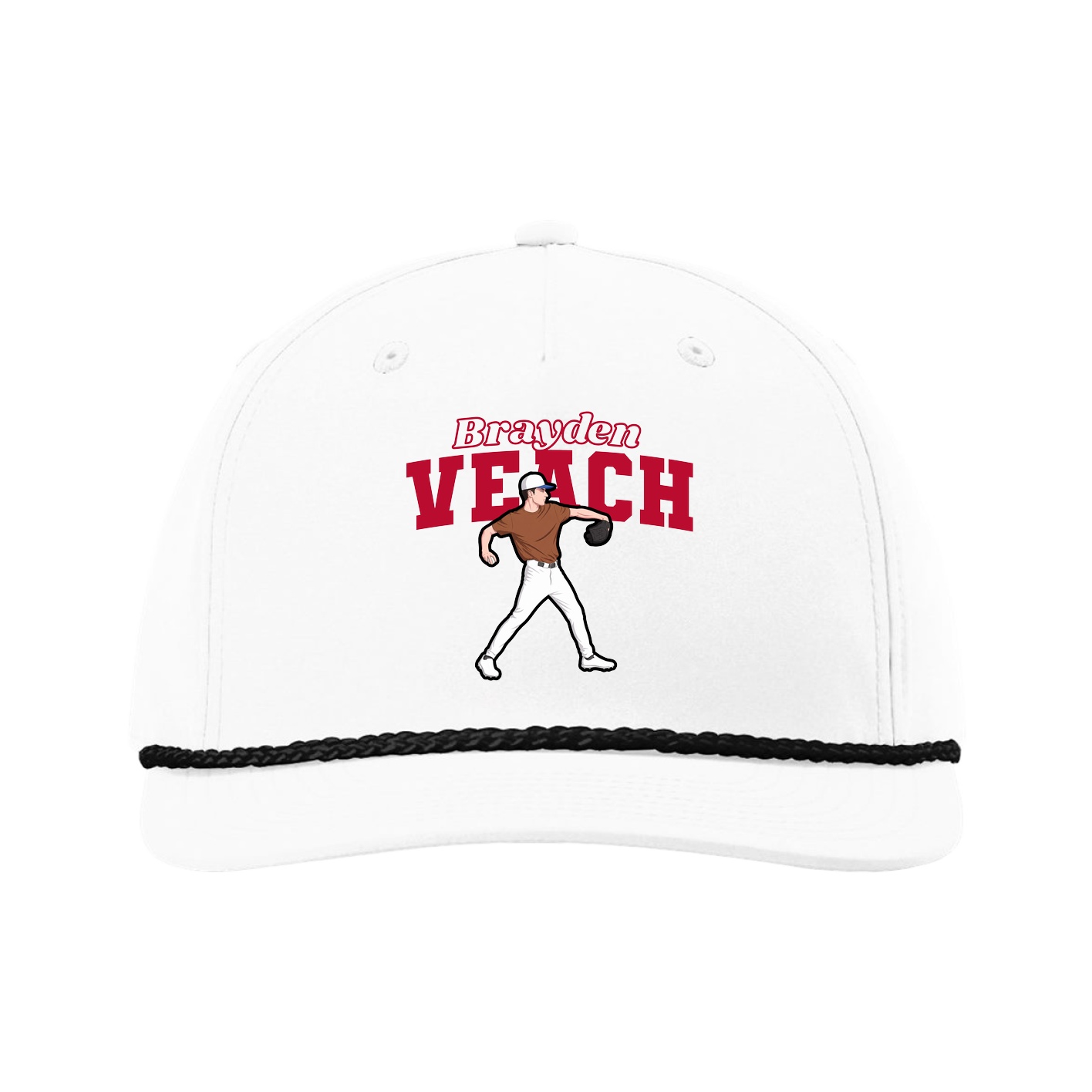 Five-Panel Classic Rope Cap — Name Arch in White
