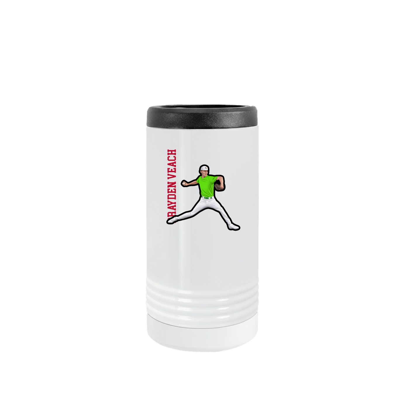 Slim Beverage Holder — Name Vertical in White