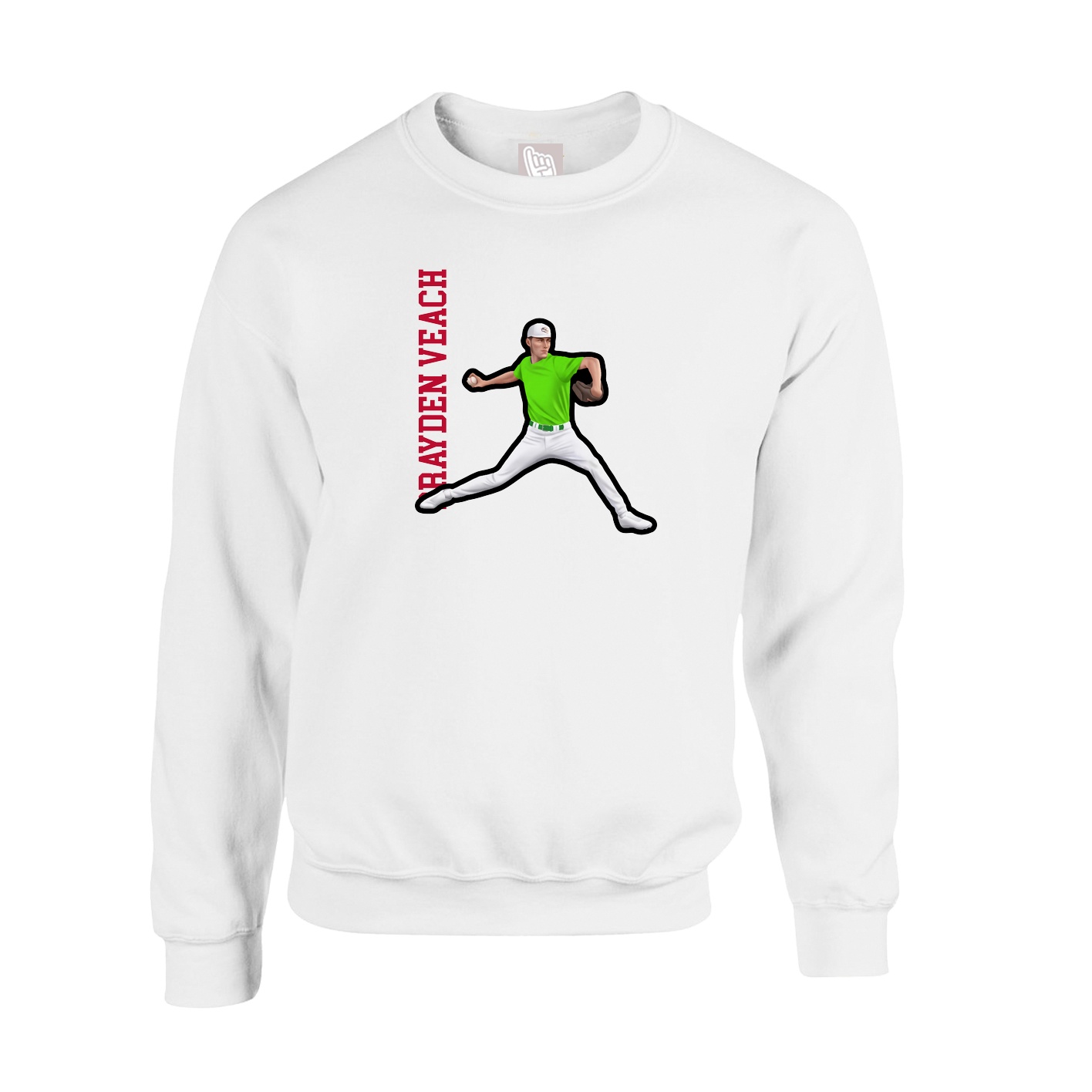 Fleece Crew — Name Vertical in White