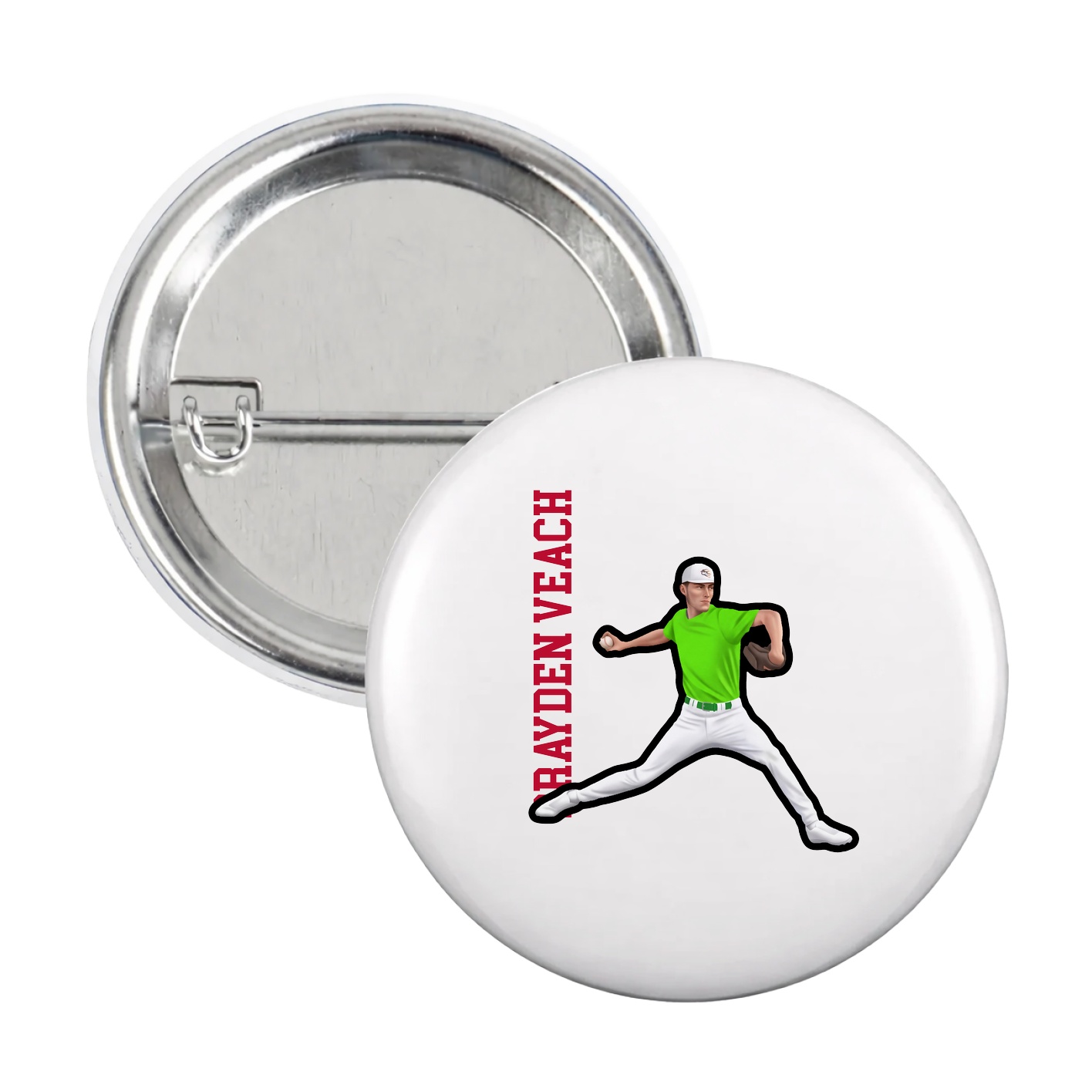 Game Day Button — Name Vertical in White