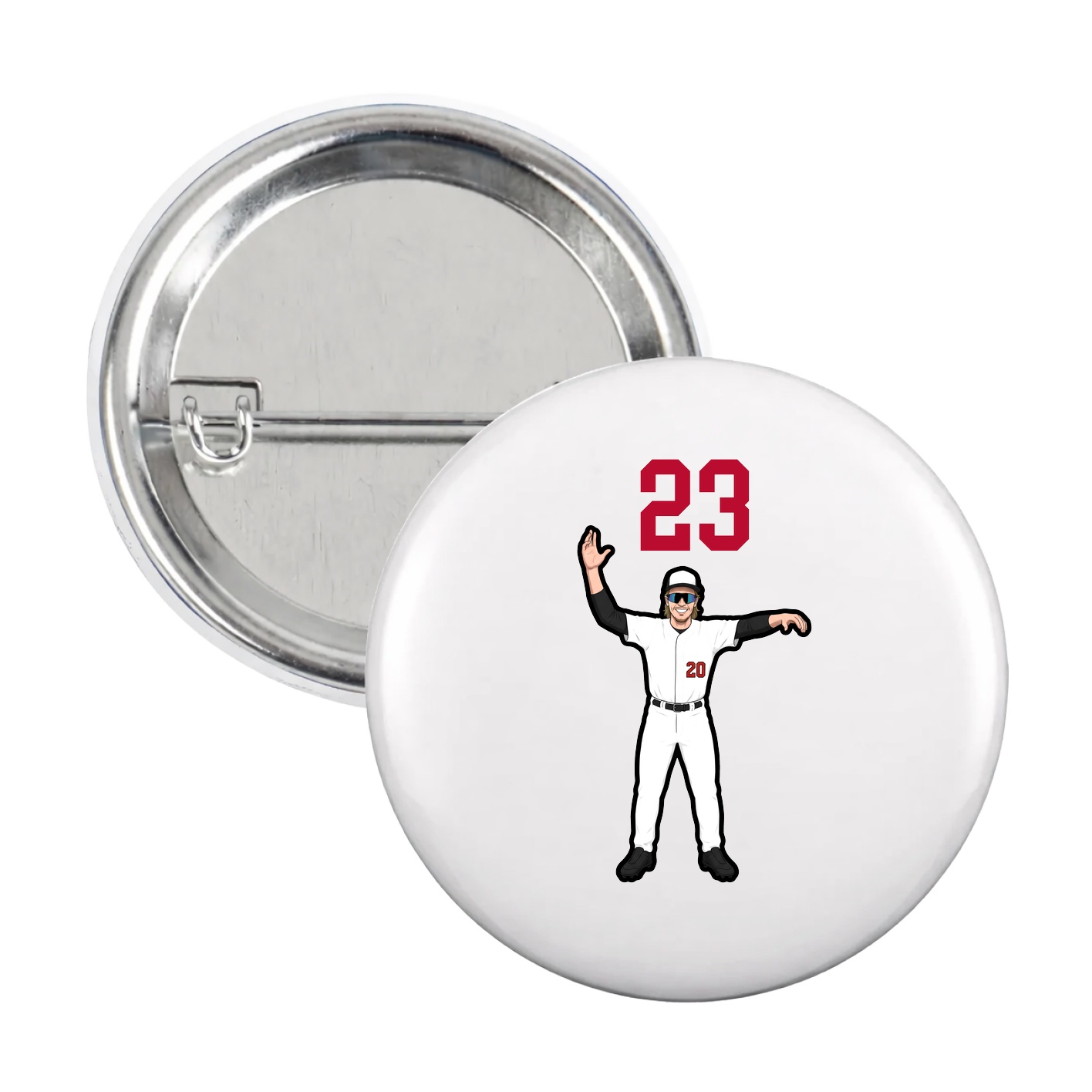 Game Day Button — Number Top in White